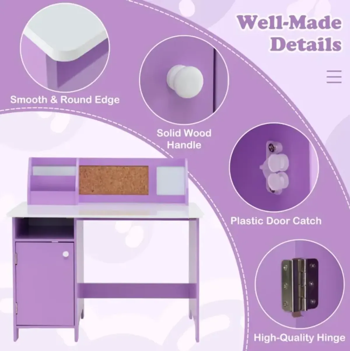 Hivvago Kids Table and Chair Set for Arts  Crafts  Homework  Home School-Purple