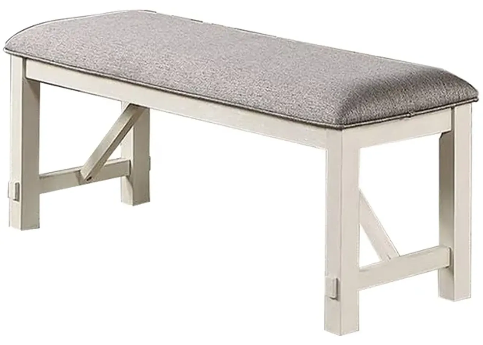 Lexi 50 Inch Dining Bench, Fabric Padded Seat, Rubberwood, Gray and White-Benzara