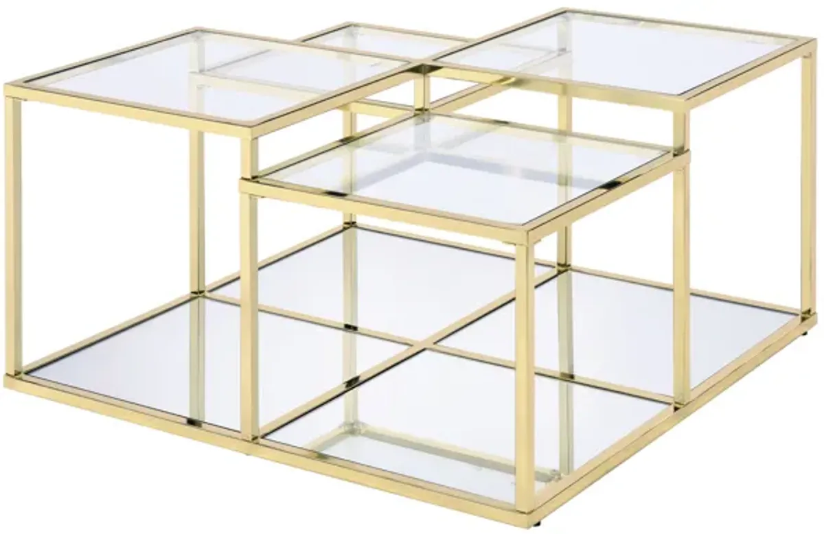 ACME Uchenna Coffee Table, Clear Glass & Gold Finish