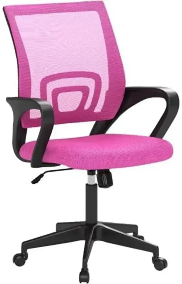 Hivvago Pink Modern Mid-Back Ergonomic Mesh Office Desk Chair with Armrest on Wheels
