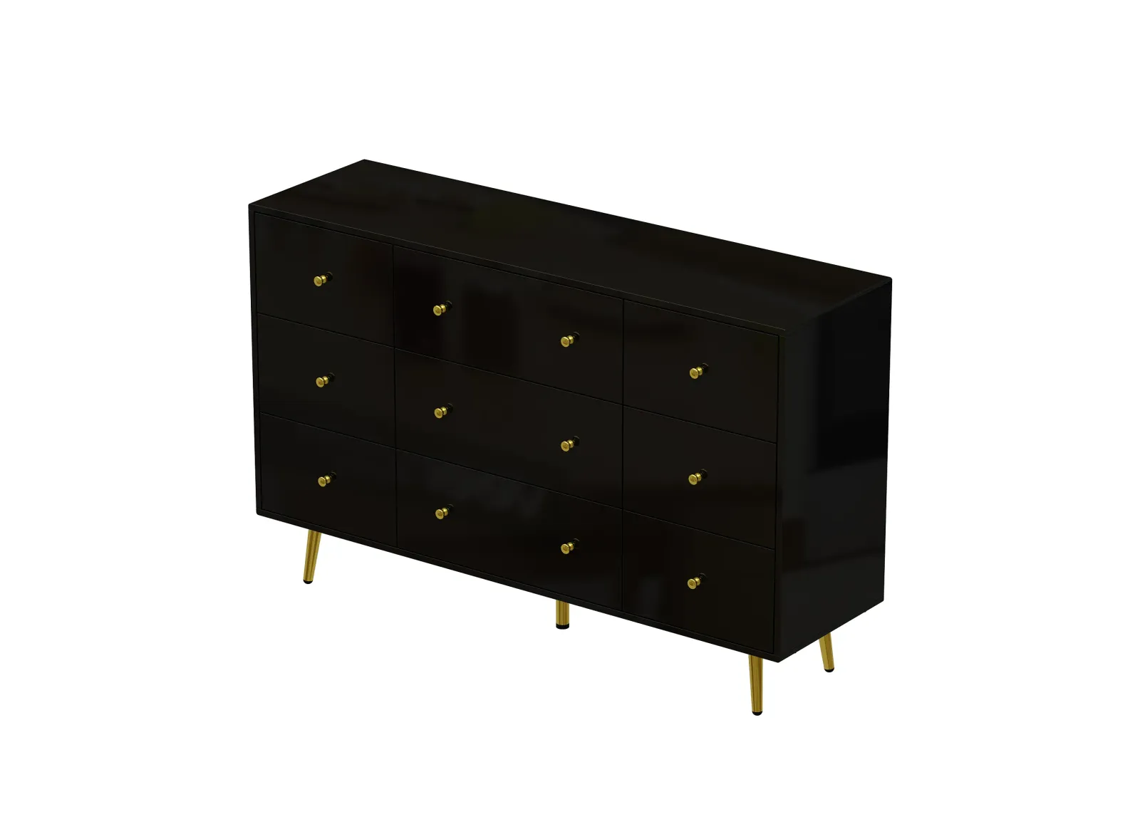 FUFU&GAGA Modern 9-Drawer Dresser with Gold Knobs and Ample Storage (55.1" W x 35.4" H x 15.7" D),Black