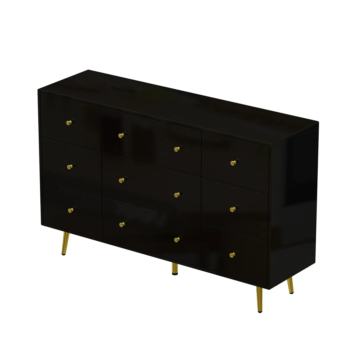 FUFU&GAGA Modern 9-Drawer Dresser with Gold Knobs and Ample Storage (55.1" W x 35.4" H x 15.7" D),Black