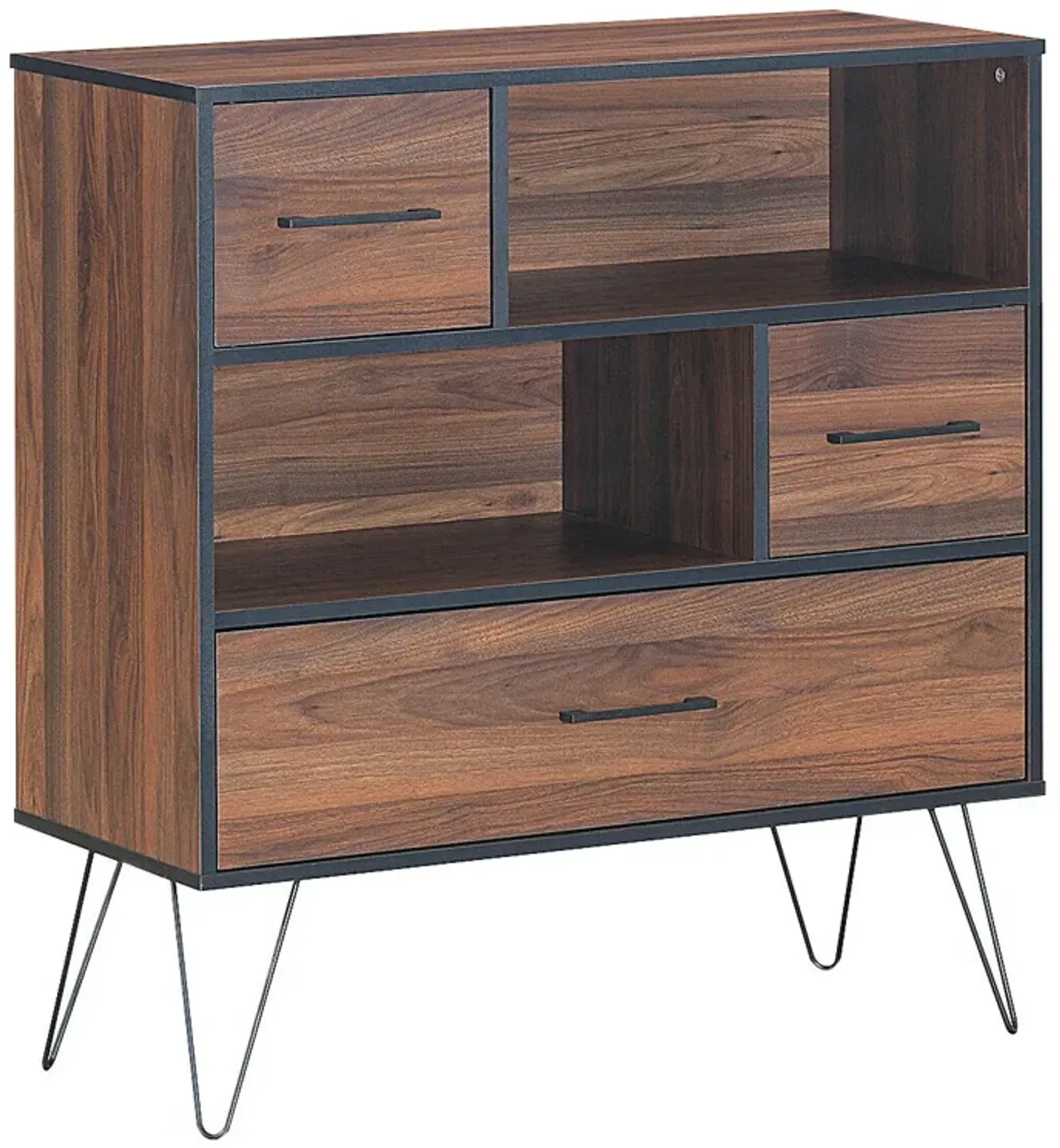 3-Tier Wood Storage Cabinet with Drawers and 4 Metal Legs