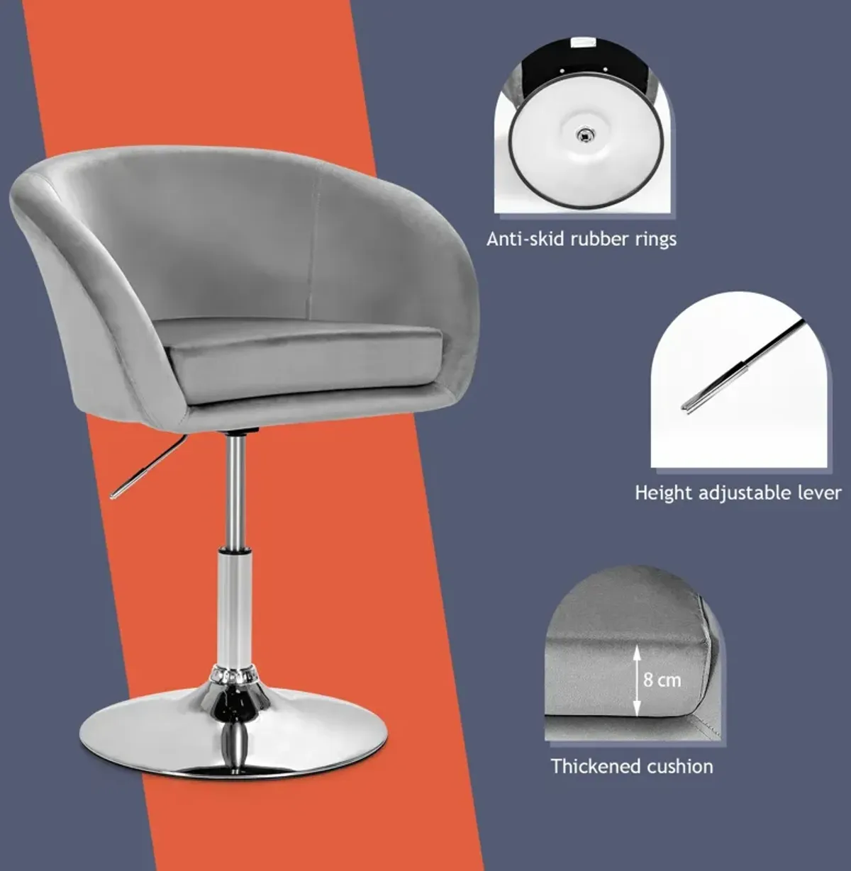 360-Degree Swivel Accent Chair with Round-Back