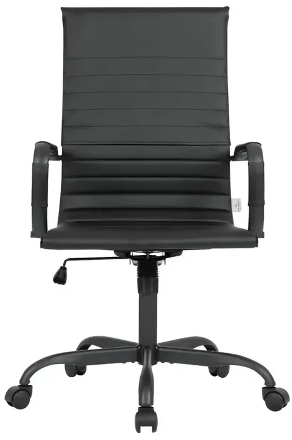 LeisureMod Leather Home High-Back Office Chair in Black