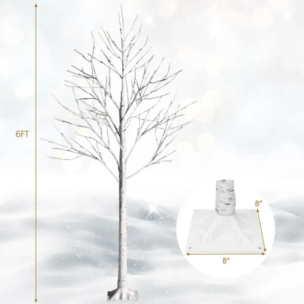 Hivvago Pre-lit White Twig Birch Tree for Christmas Holiday with LED Lights