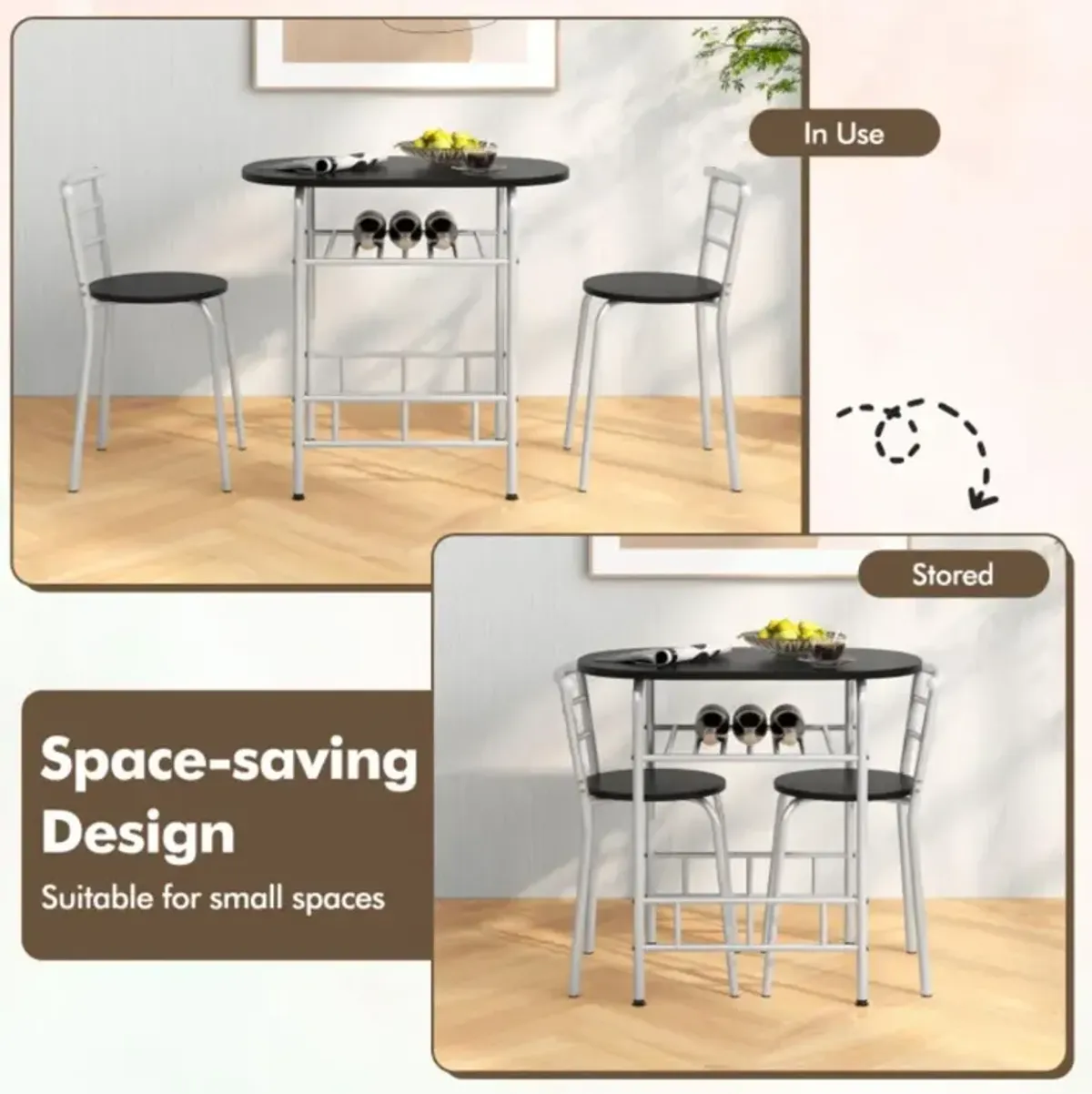 Hivvago 3-Piece Space-Saving Bistro Set for Kitchen and Apartment