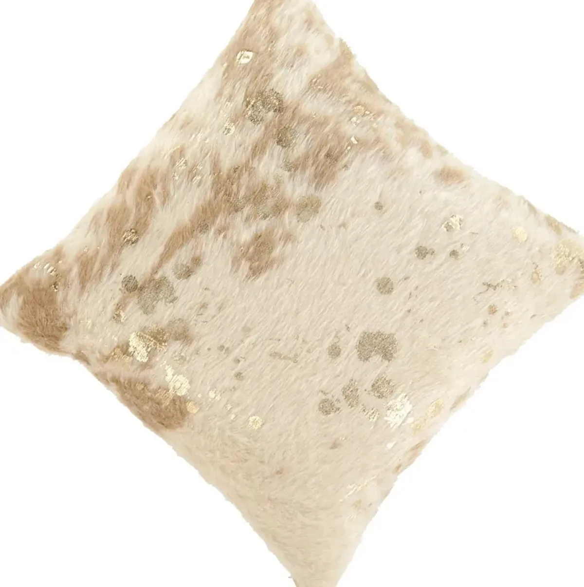 Faux Fur Pillow with Zipper Closure, Set of 4, Cream and Gold-Benzara