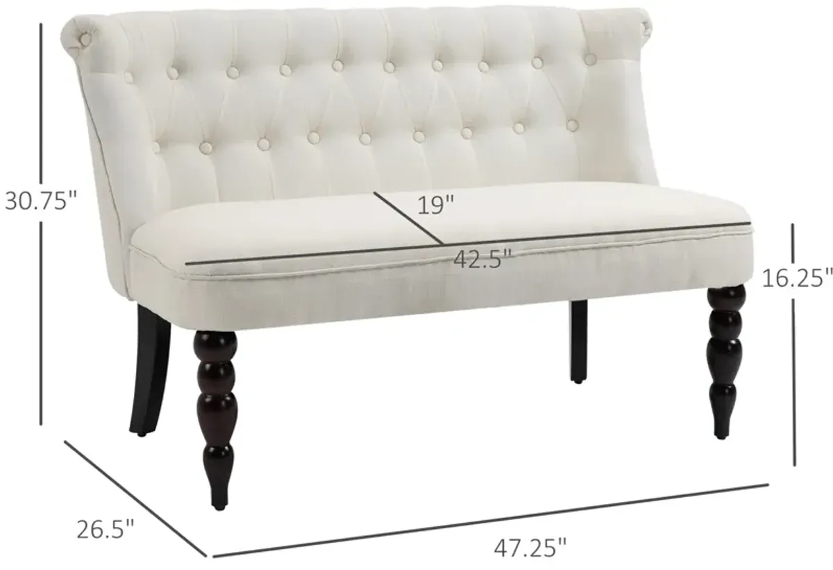 Cream White Seating: Armless Fabric Loveseat with Button Tufting