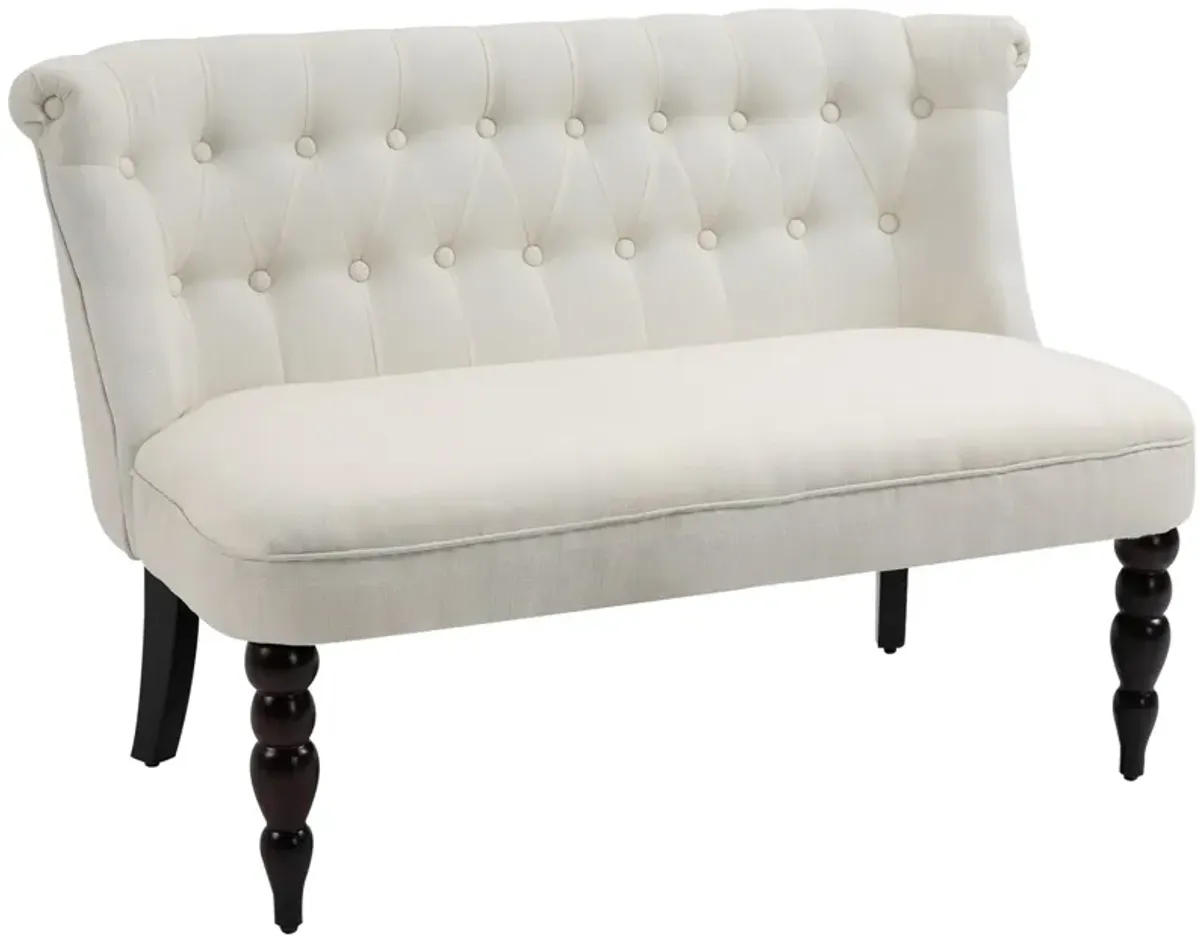 Cream White Seating: Armless Fabric Loveseat with Button Tufting