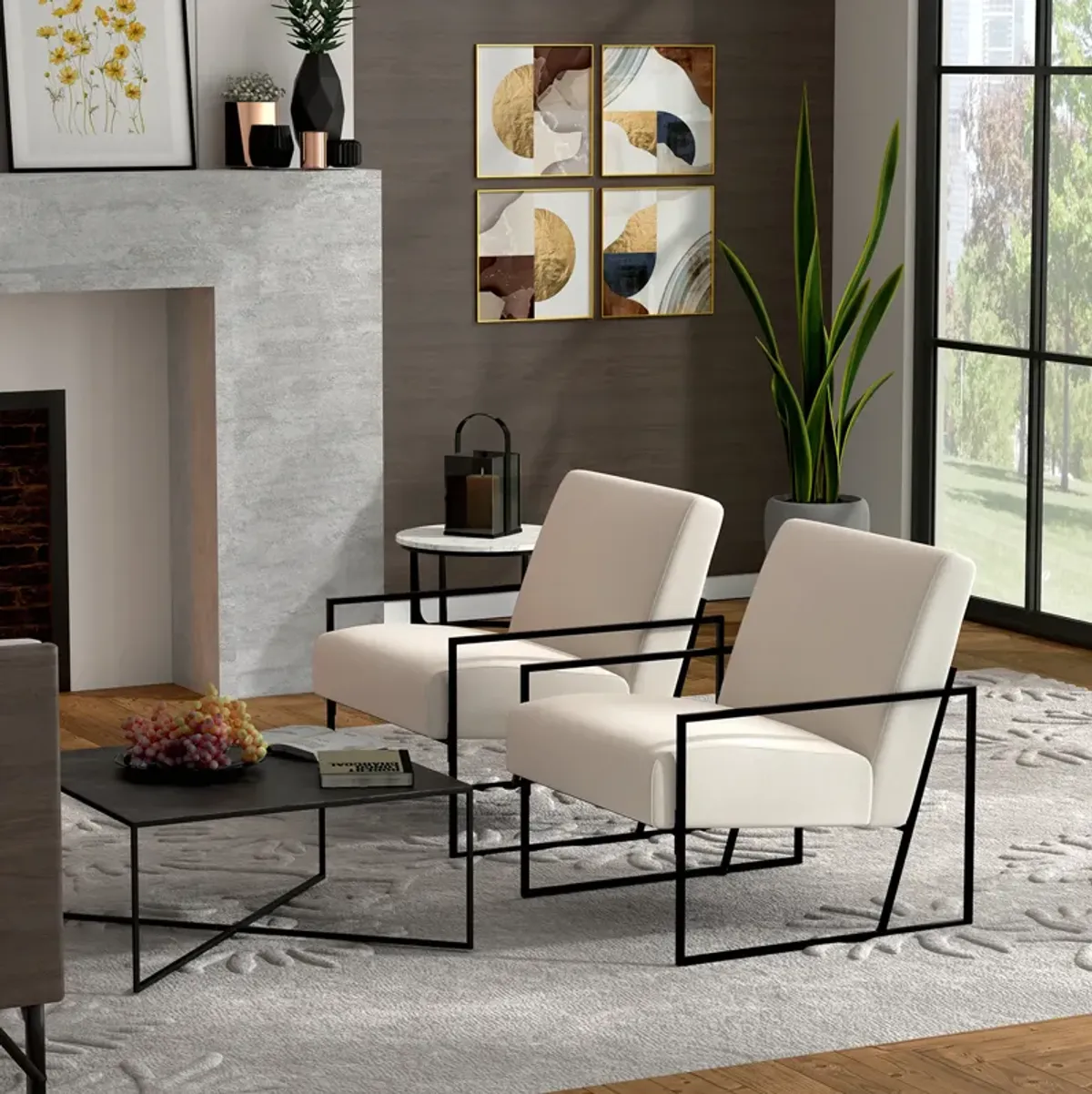 Metal Slant Arm Accent Chair