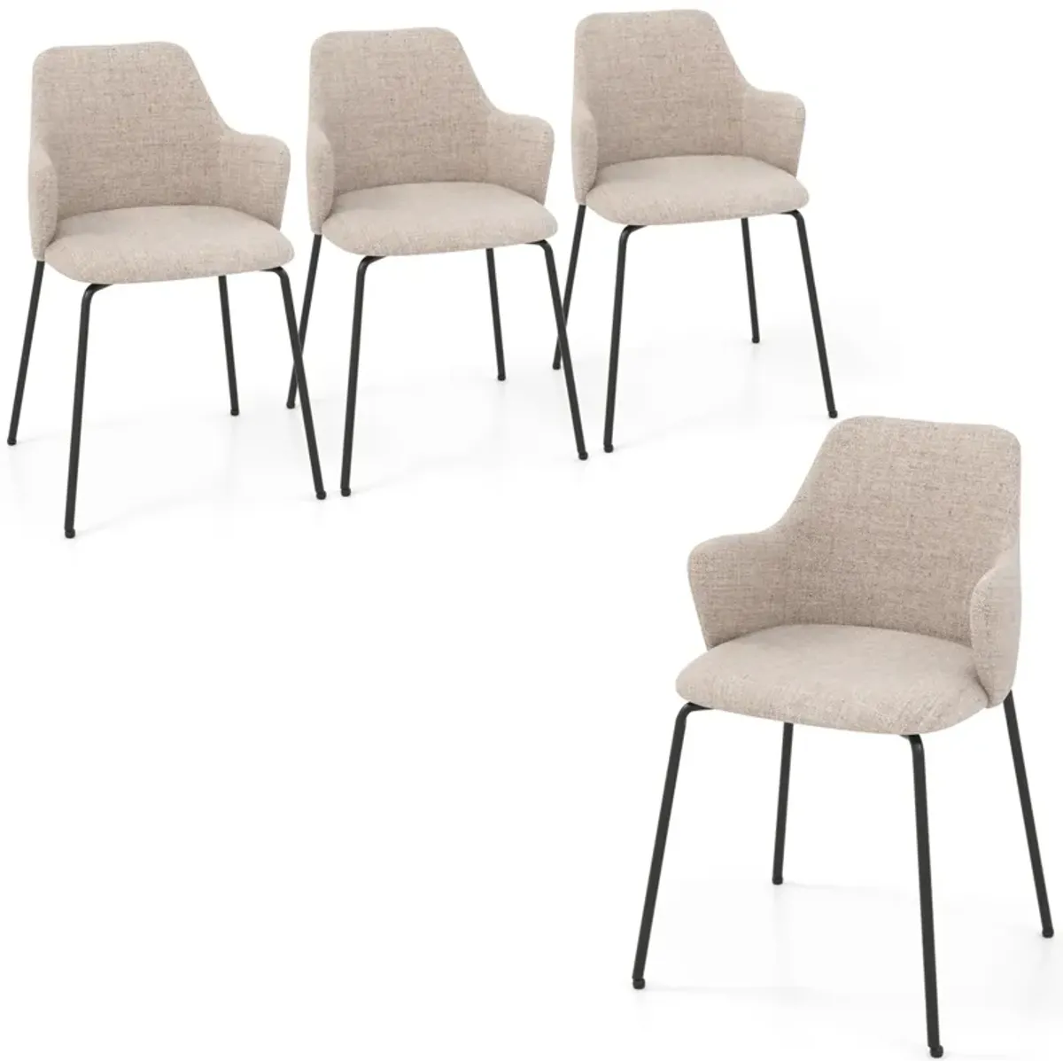 Dining Chairs Set of 2 with Curved Backrest, Wide Seat and Armrests