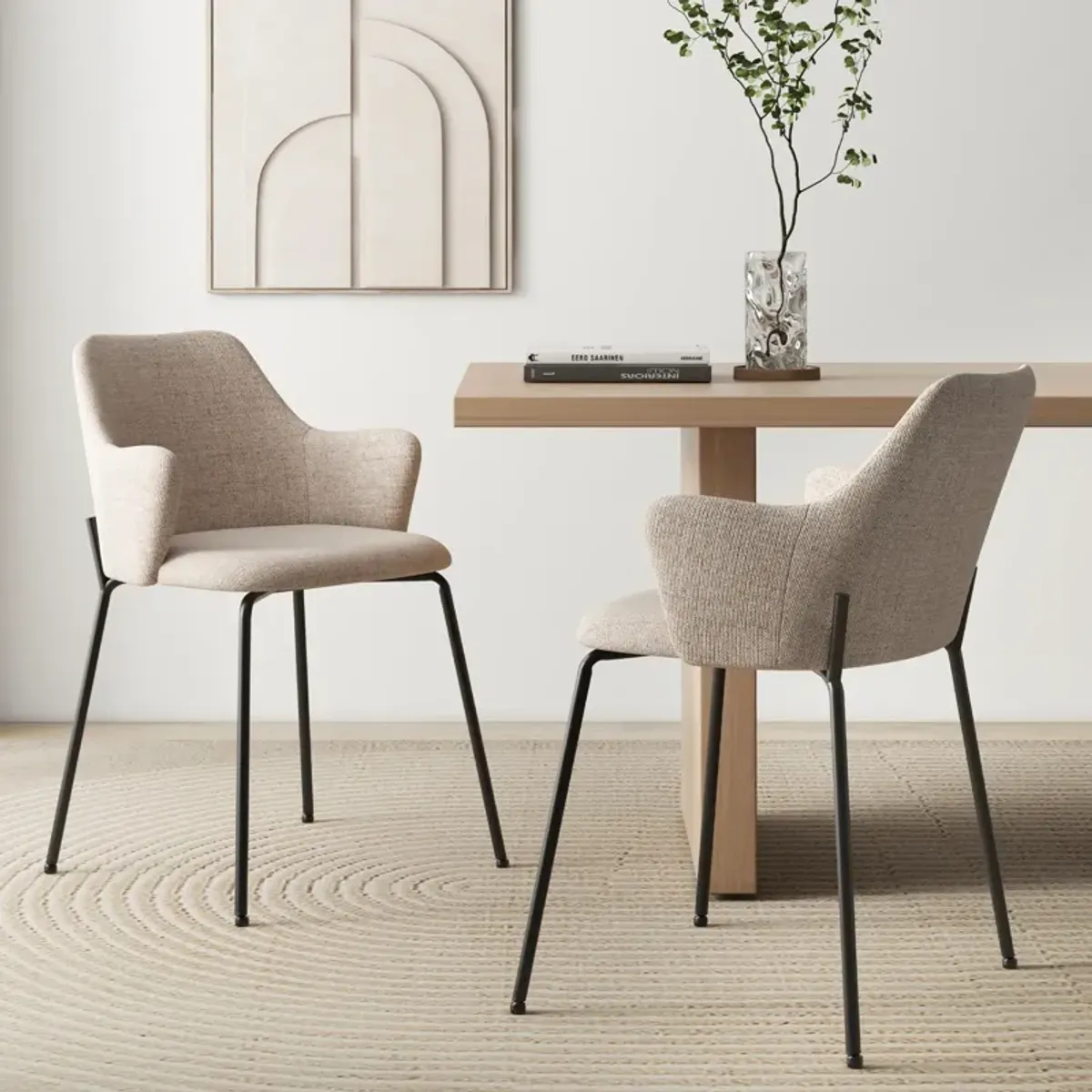 Dining Chairs Set of 2 with Curved Backrest, Wide Seat and Armrests