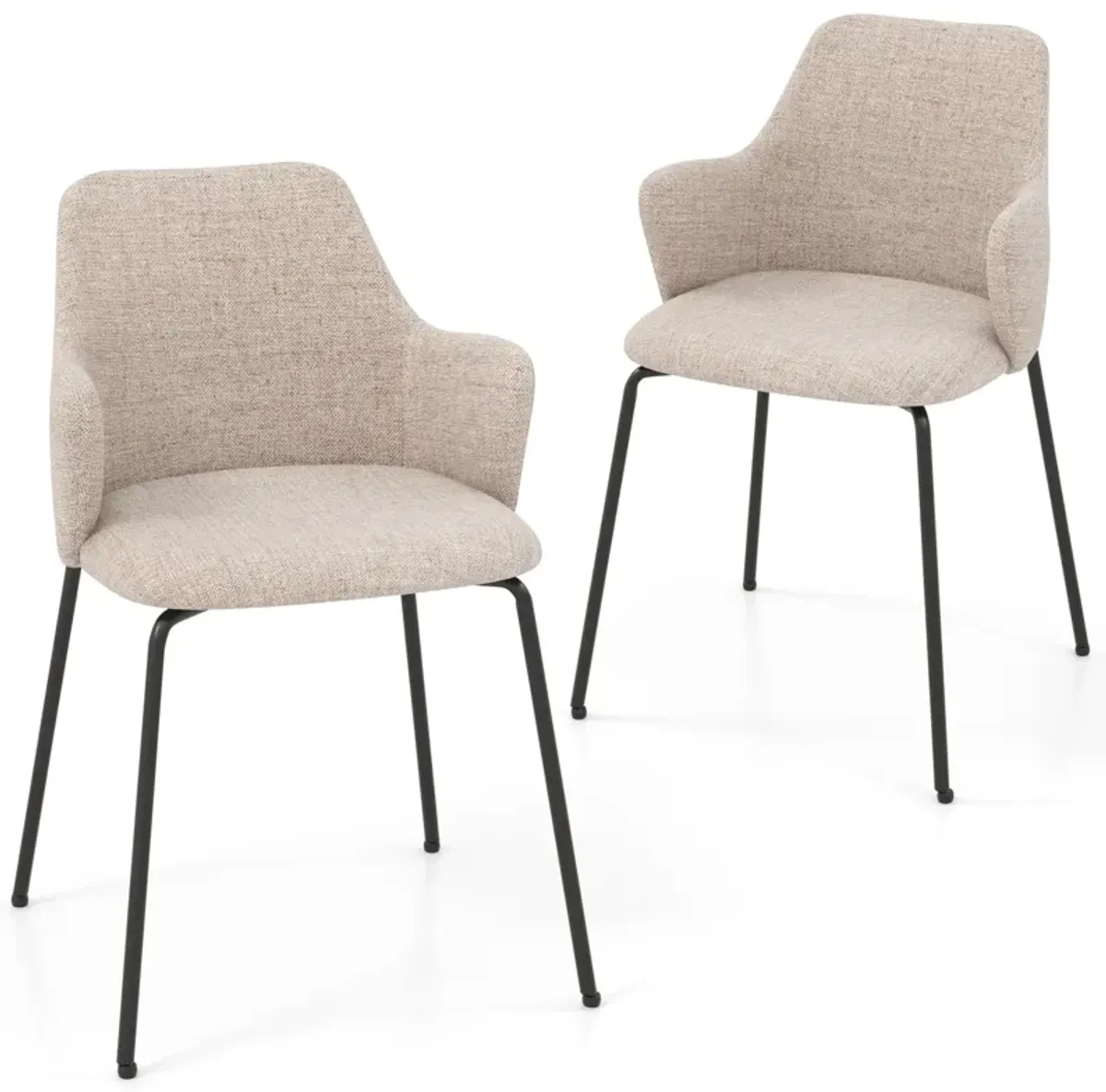 Dining Chairs Set of 2 with Curved Backrest, Wide Seat and Armrests