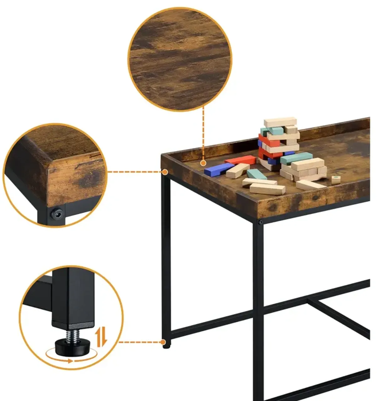 Monty Weathered Oak Wood Grain 3 Piece Coffee Table Set With Raised Edges