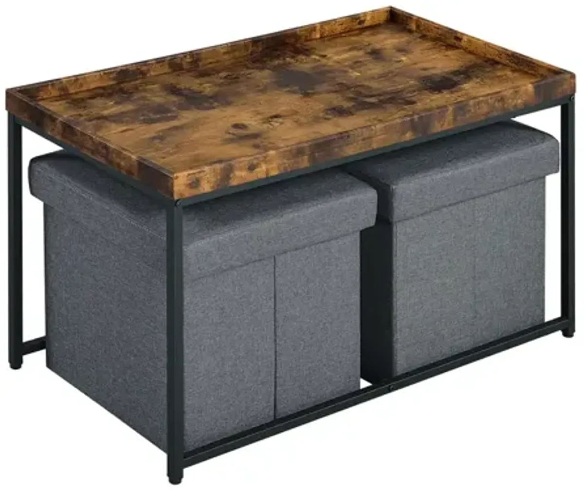 Monty Weathered Oak Wood Grain 3 Piece Coffee Table Set With Raised Edges
