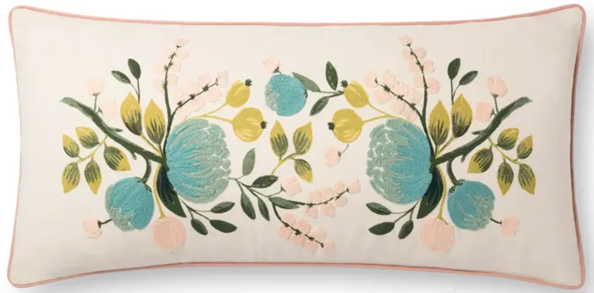 P6027 Ivory/Multi 12" x 27" Down Pillow by Rifle Paper Co. × Loloi