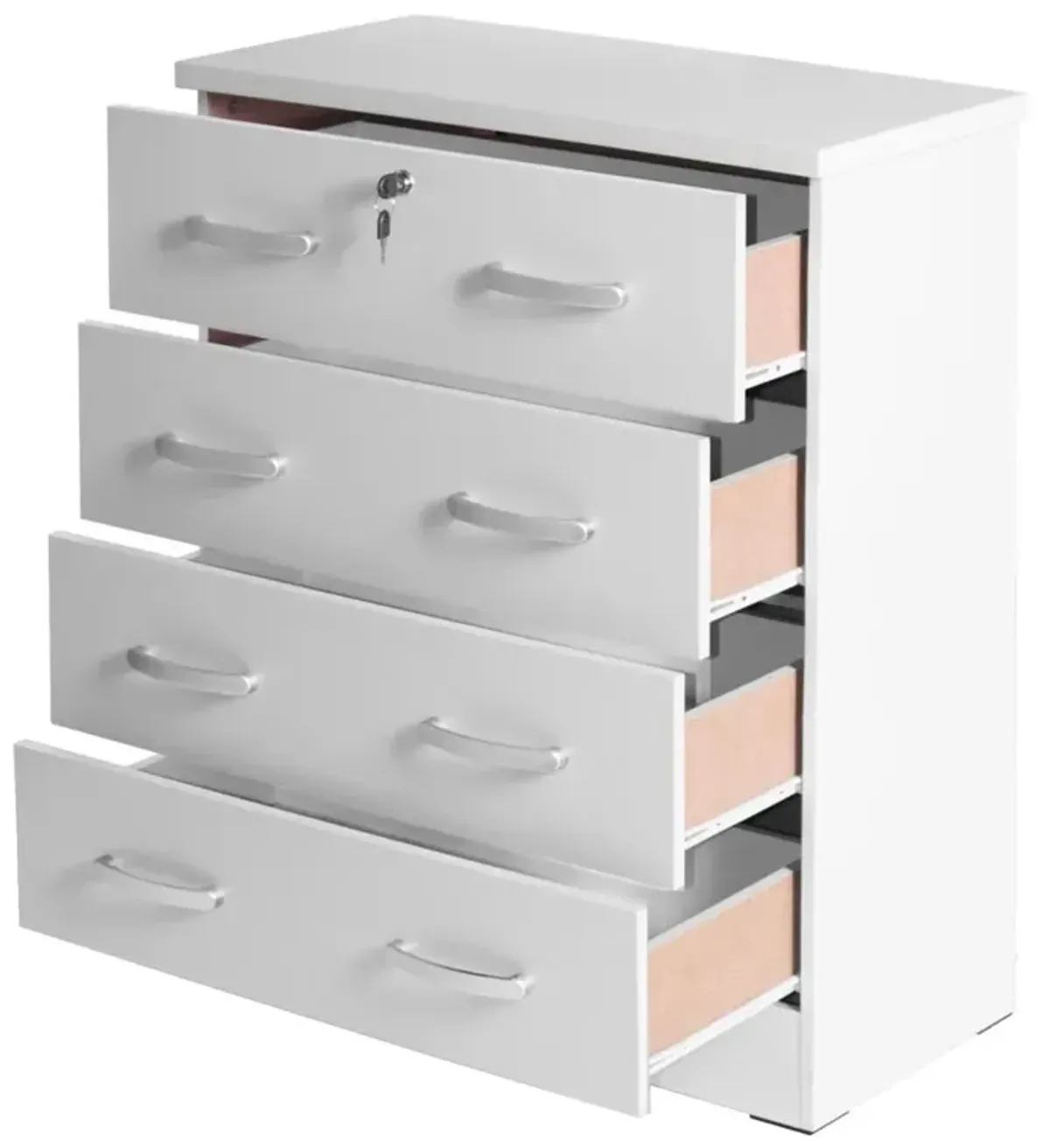 Better Home Products Cindy 4 Drawer Chest Wooden Dresser with Lock in White