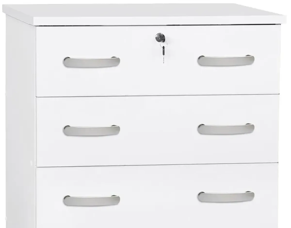 Better Home Products Cindy 4 Drawer Chest Wooden Dresser with Lock in White