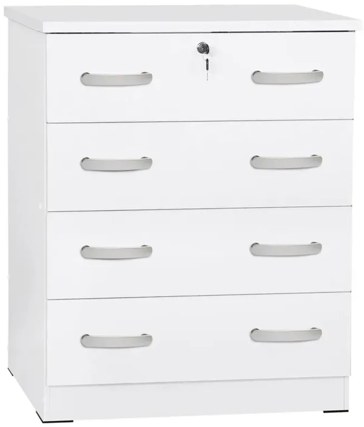 Better Home Products Cindy 4 Drawer Chest Wooden Dresser with Lock in White