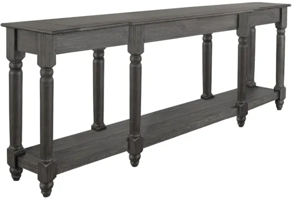 Ify Sofa Console Table w Shelf, Charcoal Black Melina Wood, 95 Inch - Benzara