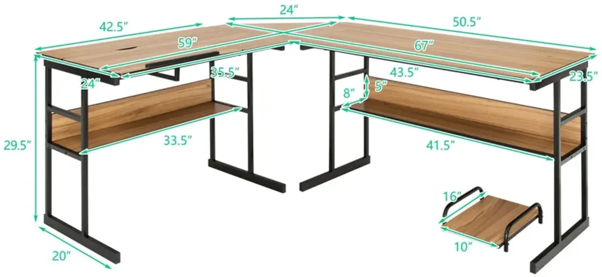 L-Shaped Computer Desk with Tiltable Tabletop