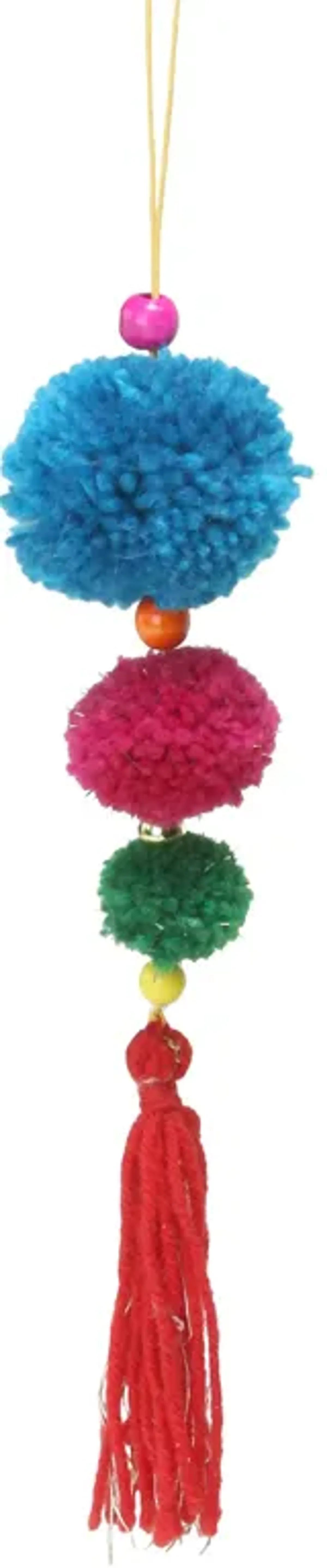 10.25" Sky Blue and Pink Pom-pom Hanging Christmas Ornament