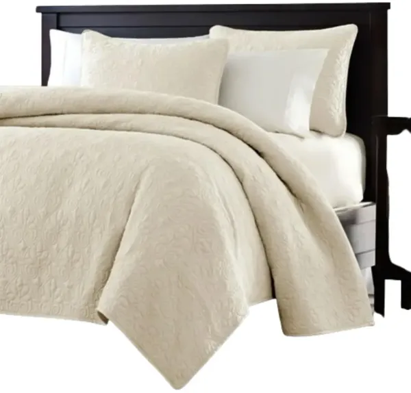 Hivvago Full / Queen Ivory Beige Quilted Coverlet Quilt Set with 2 Shams