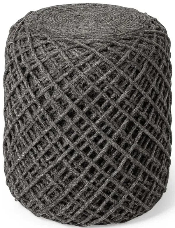 Oatmeal Wool Cylindrical Pouf With Diamond Pattern