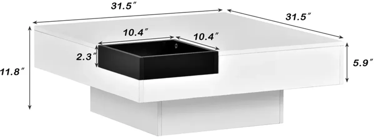 Merax Square Coffee Table with Detachable Tray and Plug-in 16-color LED Strip Lights Remote Control for Living Room