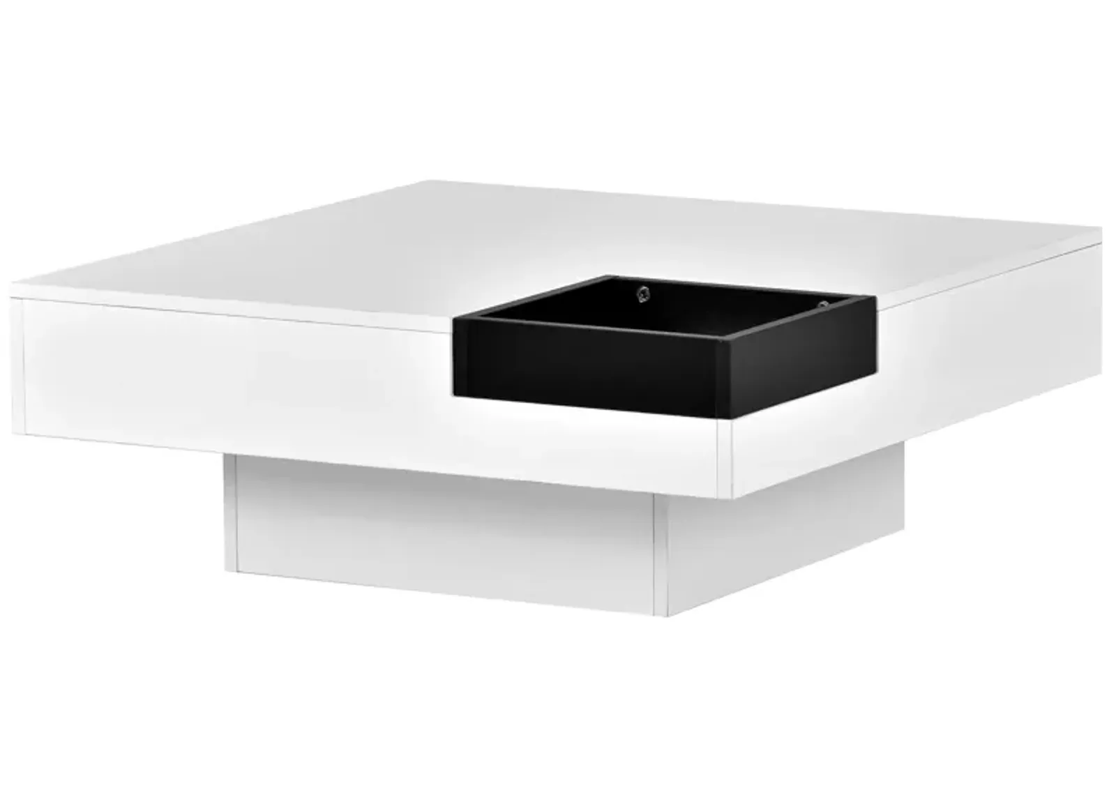 Merax Square Coffee Table with Detachable Tray and Plug-in 16-color LED Strip Lights Remote Control for Living Room