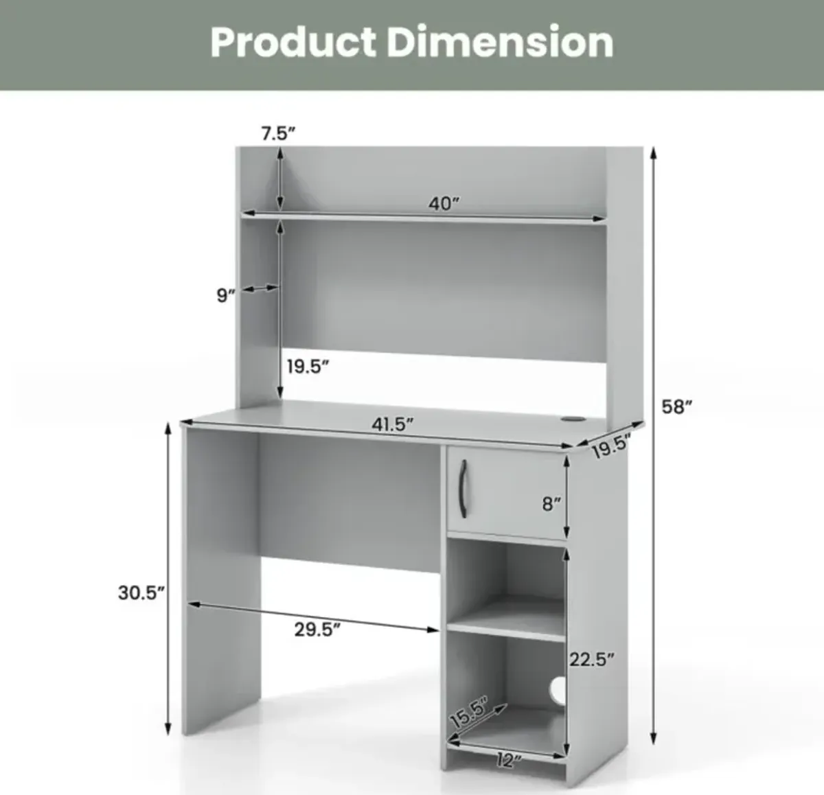 Hivvago Home Office Desk with Raised Display Shelf and 2 Open Shelves