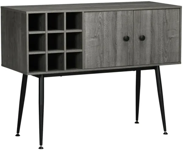 Distressed Gray Bar Cabinet: Buffet with Wine Rack & Adjustable Shelf