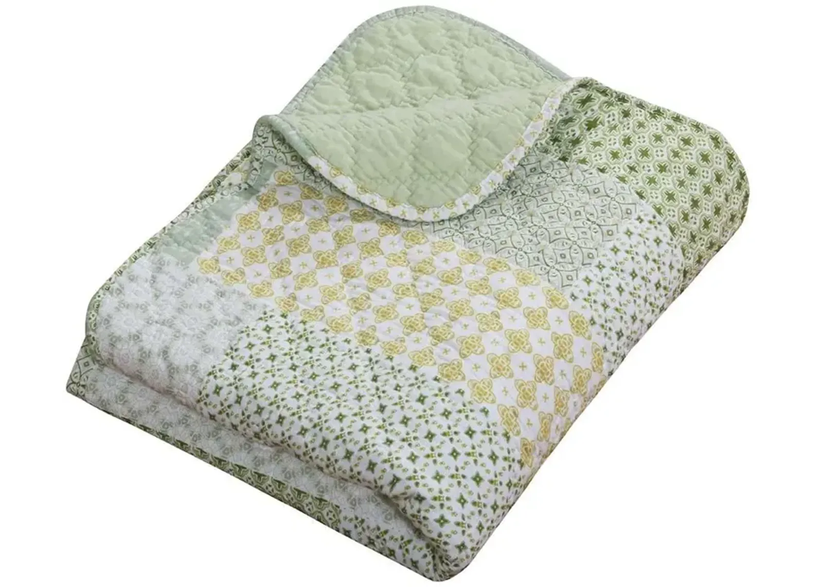 Greenland Home Fashions Barefoot Bungalow Juniper Geometric Patterns and Classic Motifs Quilted Throw Blanket - 50x60", Sage