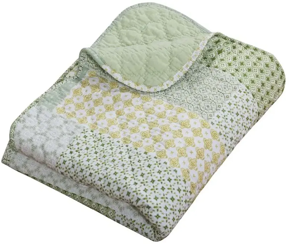 Greenland Home Fashions Barefoot Bungalow Juniper Geometric Patterns and Classic Motifs Quilted Throw Blanket - 50x60", Sage