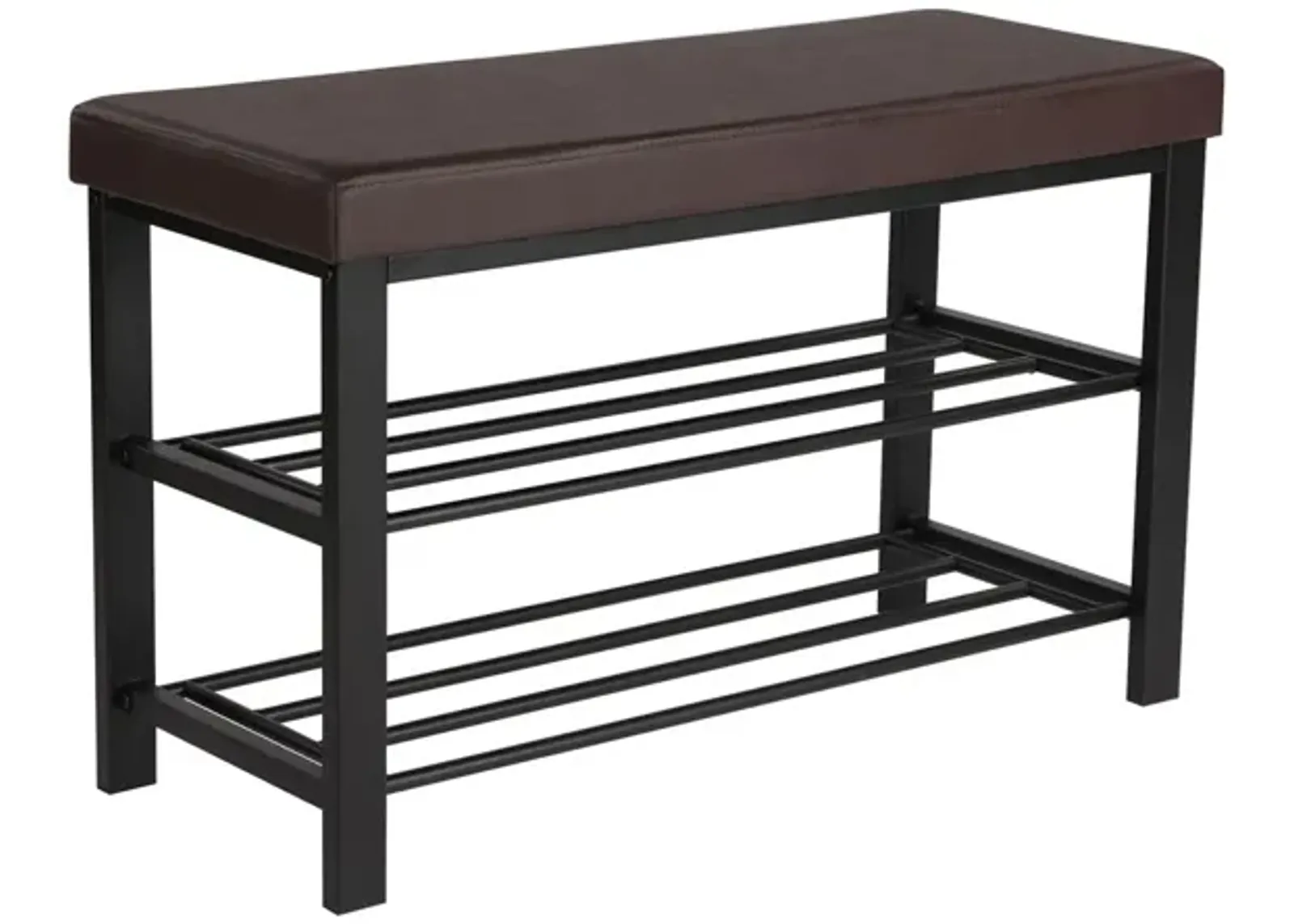 3-Tier Shoe Bench with Foam Padded Seat - Faux Leather Storage Organizer with Metal Frame for Entryway