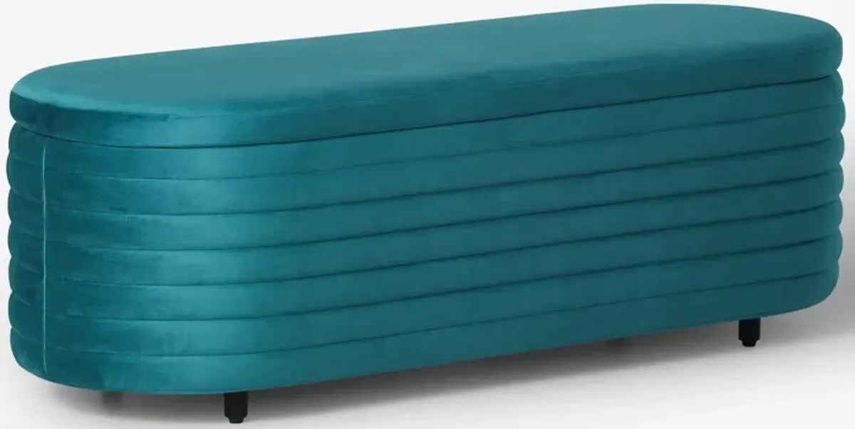 WestinTrends 54" Wide Mid-Century Modern Upholstered Velvet Tufted Oval Storage Ottoman Bench