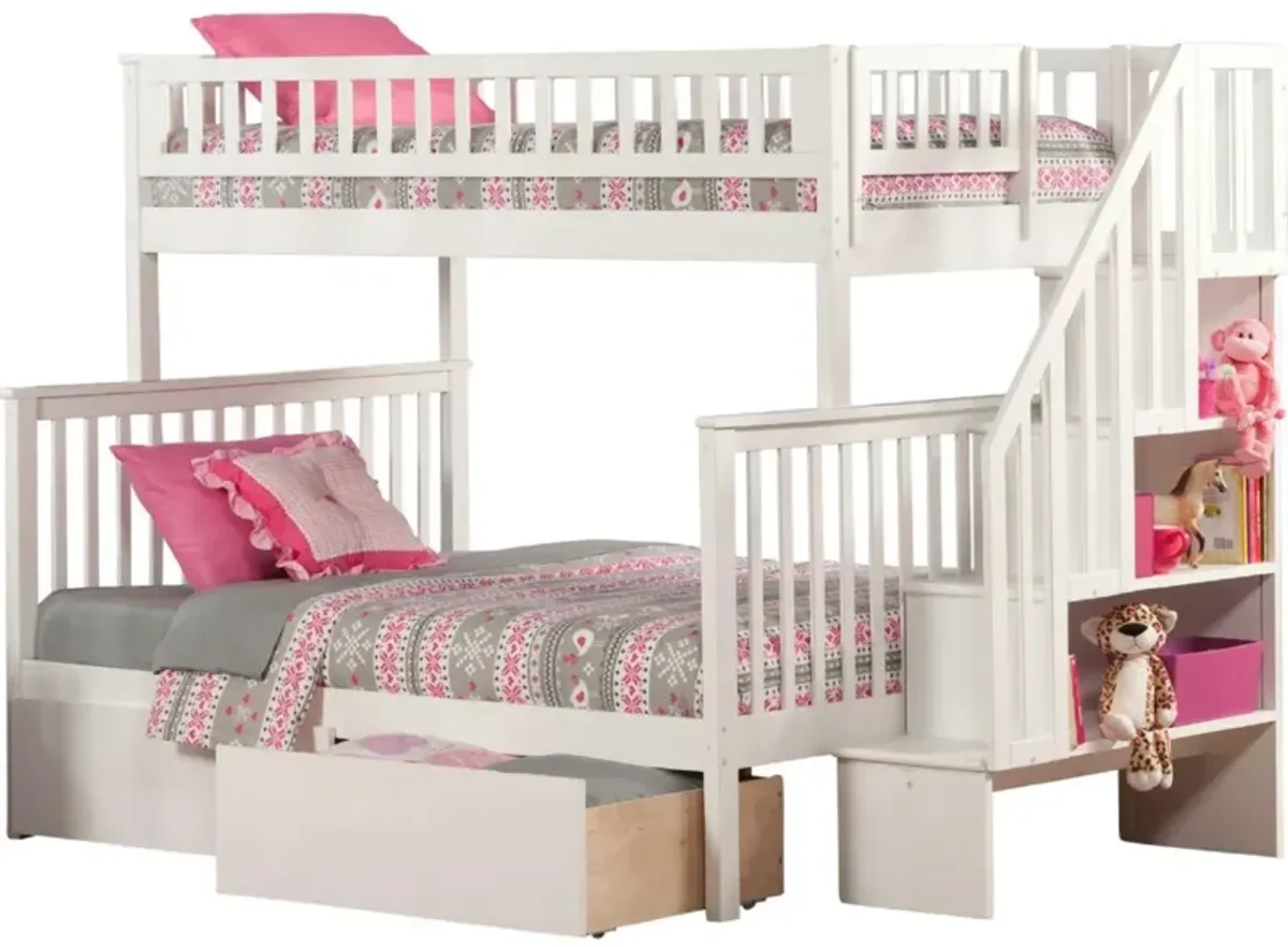 Atlantic Furniture  Woodland Staircase Bunk Bed with Urban Bed Drawers,   Twin & Full