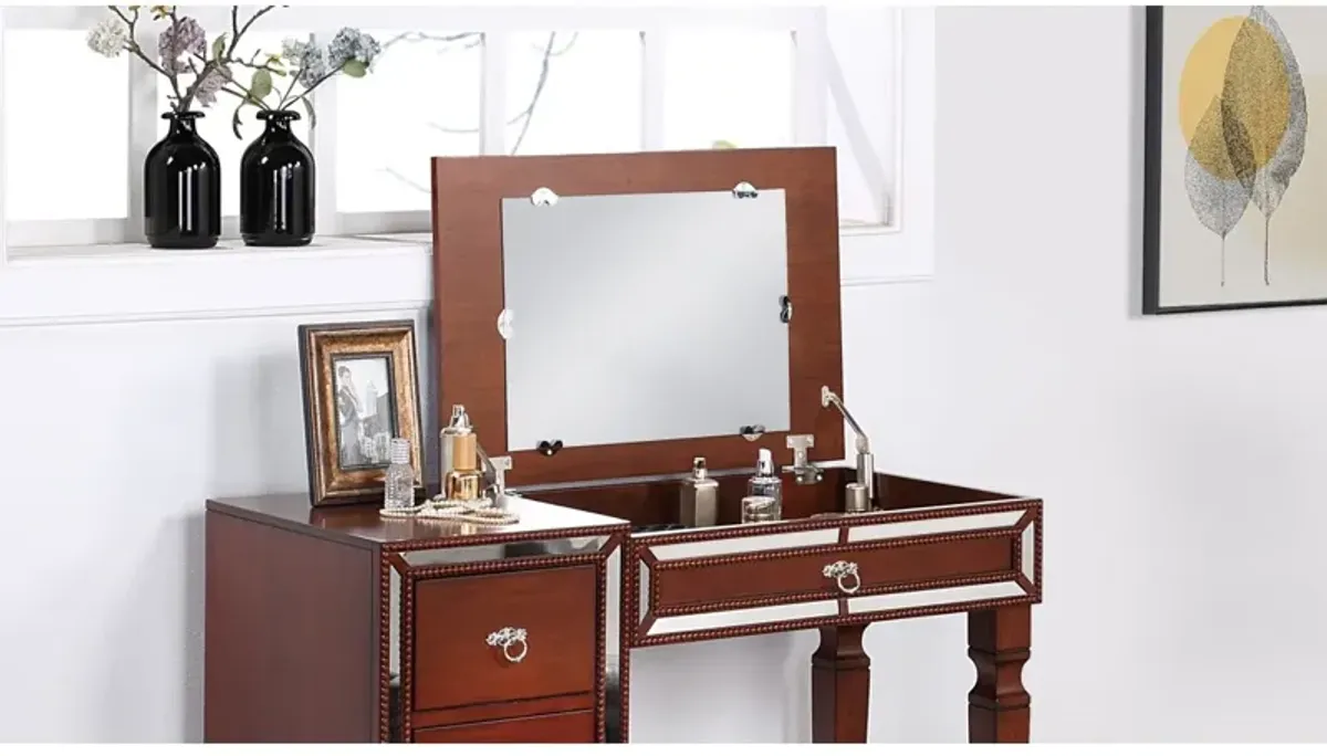 Cherry Vanity Set with Stool and Storage