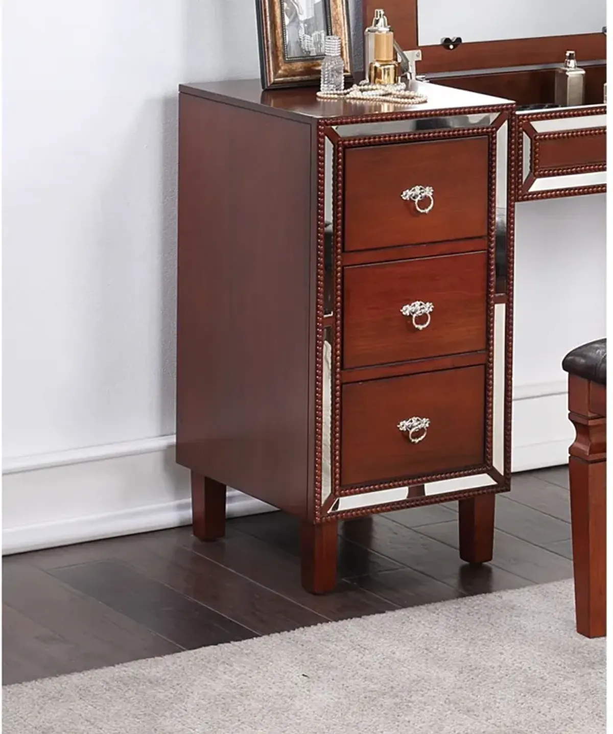 Cherry Vanity Set with Stool and Storage