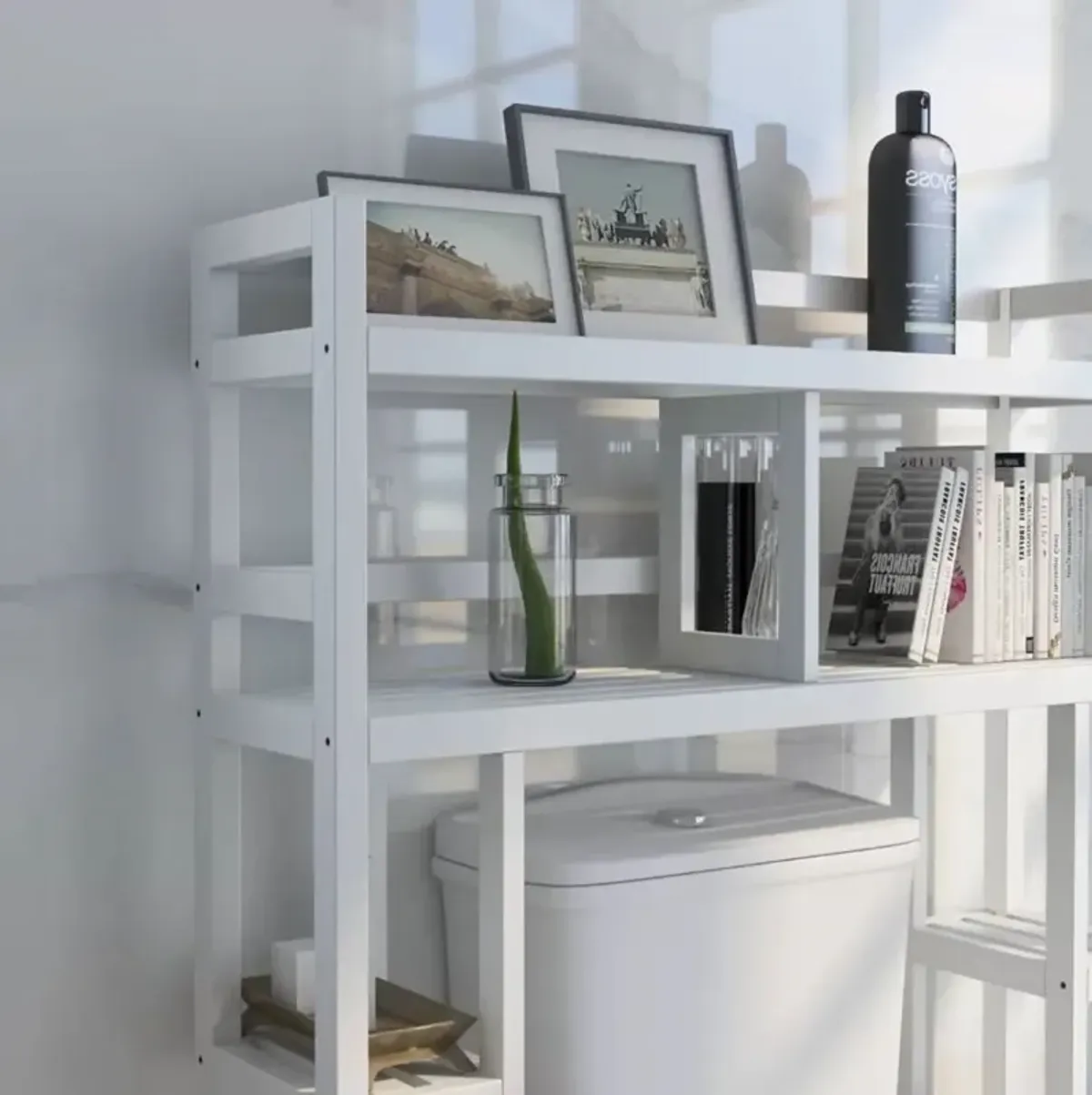 Hivvago White Solid Wood Over-the-Toilet Bathroom Storage Shelving Unit