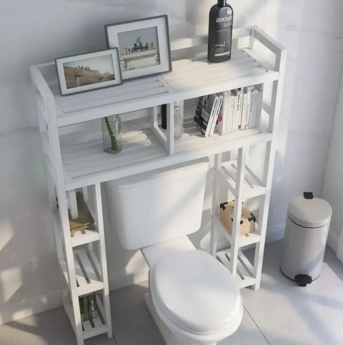 Hivvago White Solid Wood Over-the-Toilet Bathroom Storage Shelving Unit