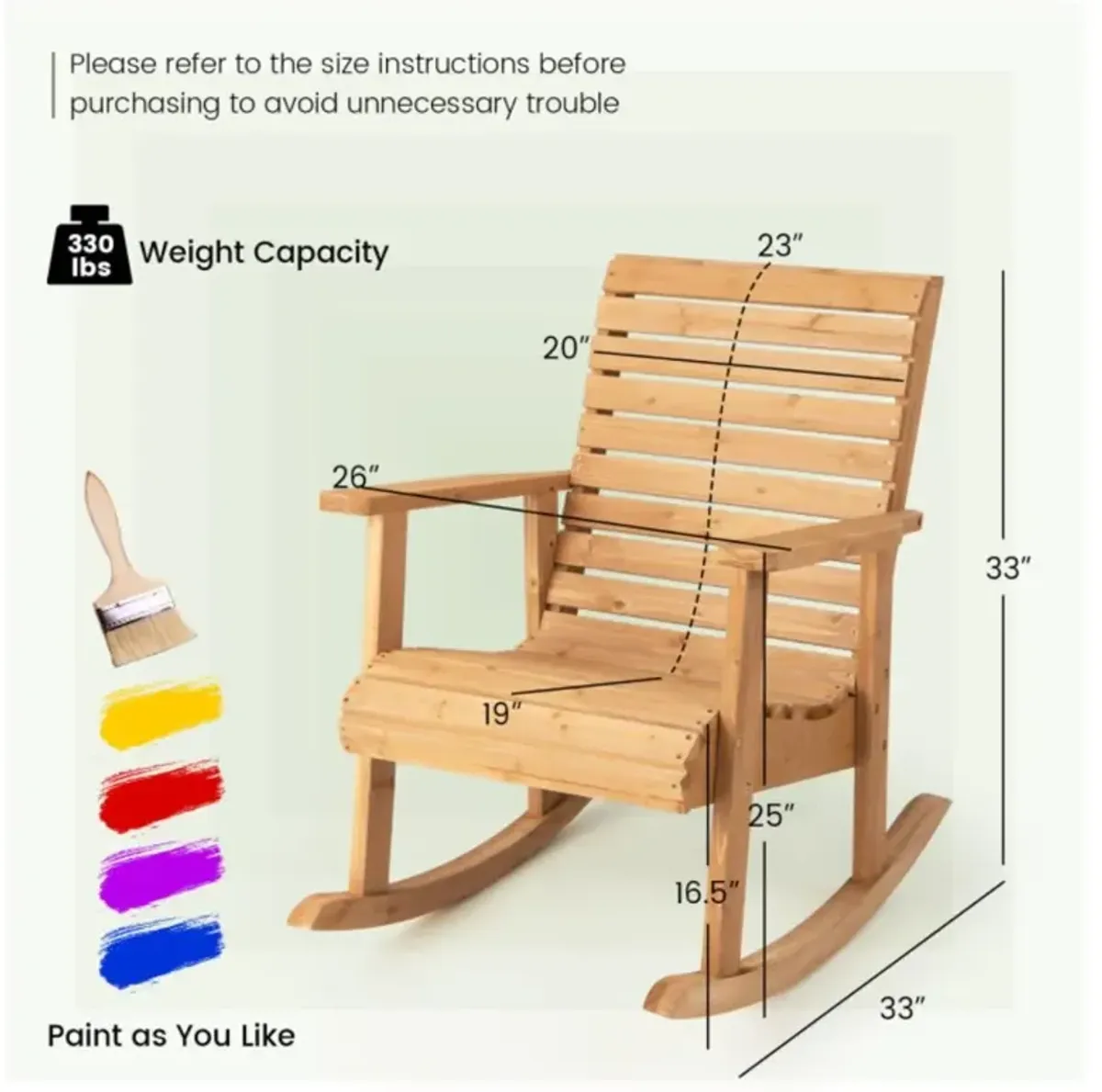 Hivvago Outdoor Solid Fir Wood Rocking Chair with High Backrest