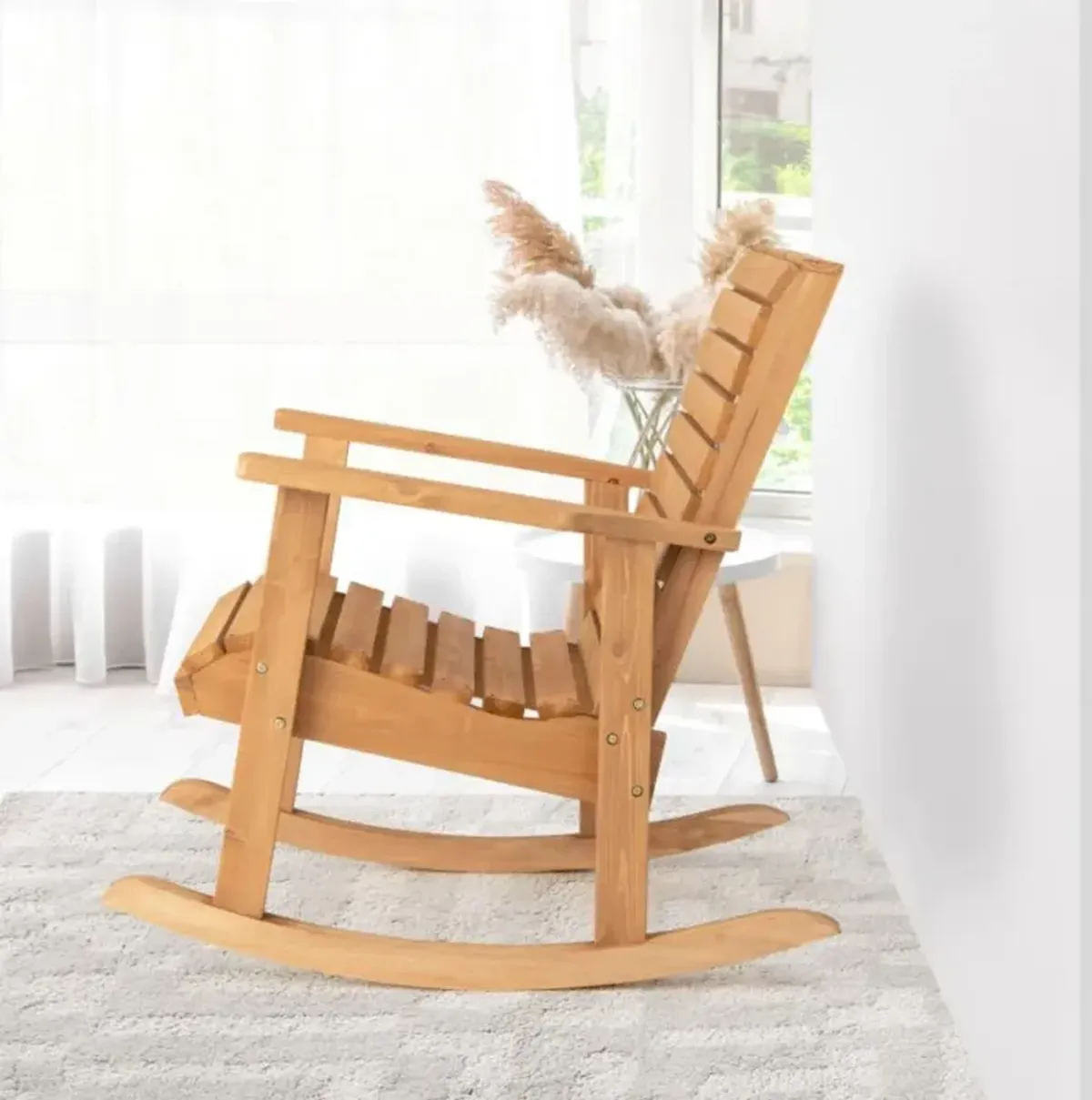 Hivvago Outdoor Solid Fir Wood Rocking Chair with High Backrest