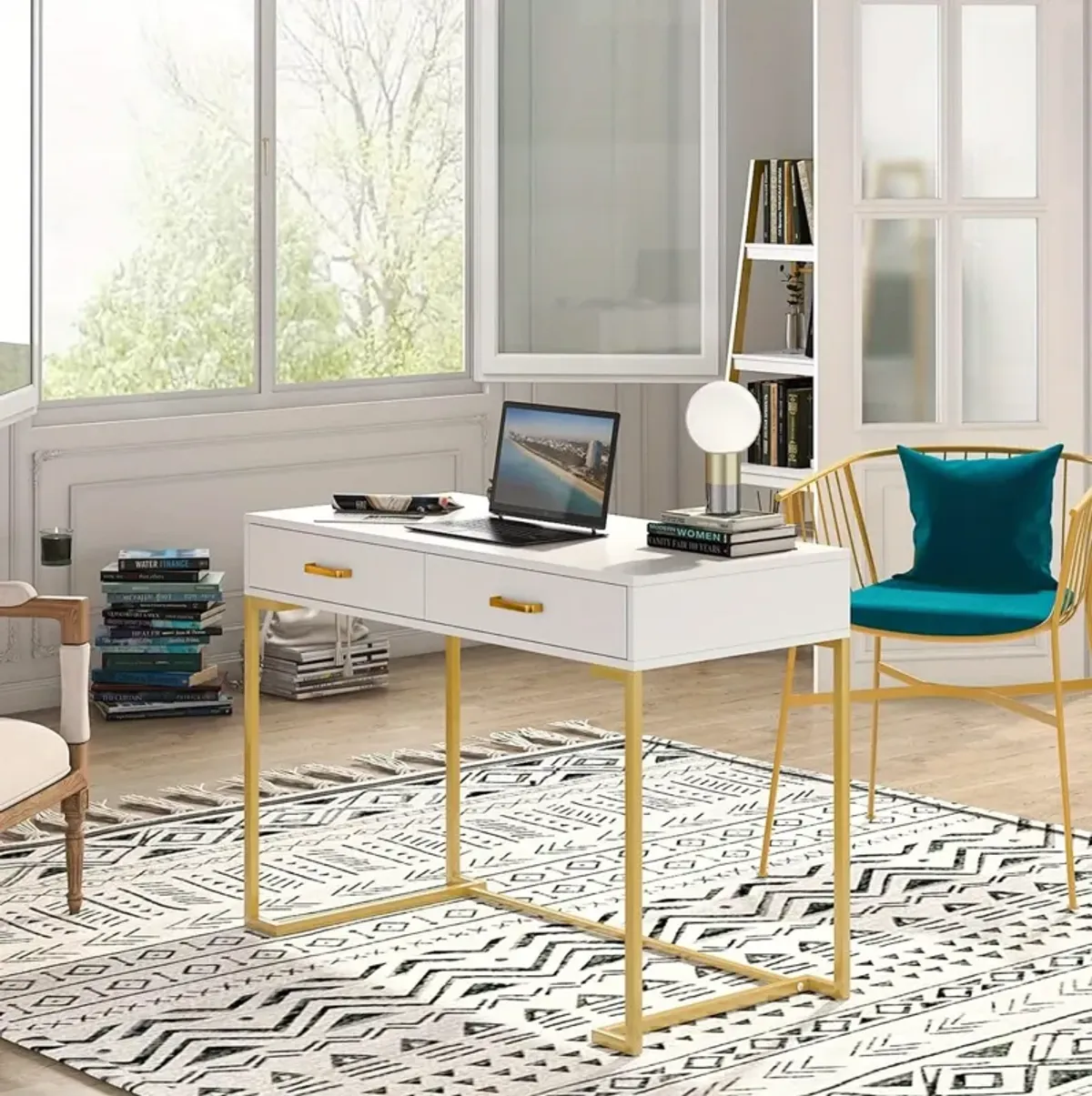 Small Computer Desk, Modern Simple 40 inch Home Office Desk Study Table Writing Desk, Makeup Vanity Desk with Drawers