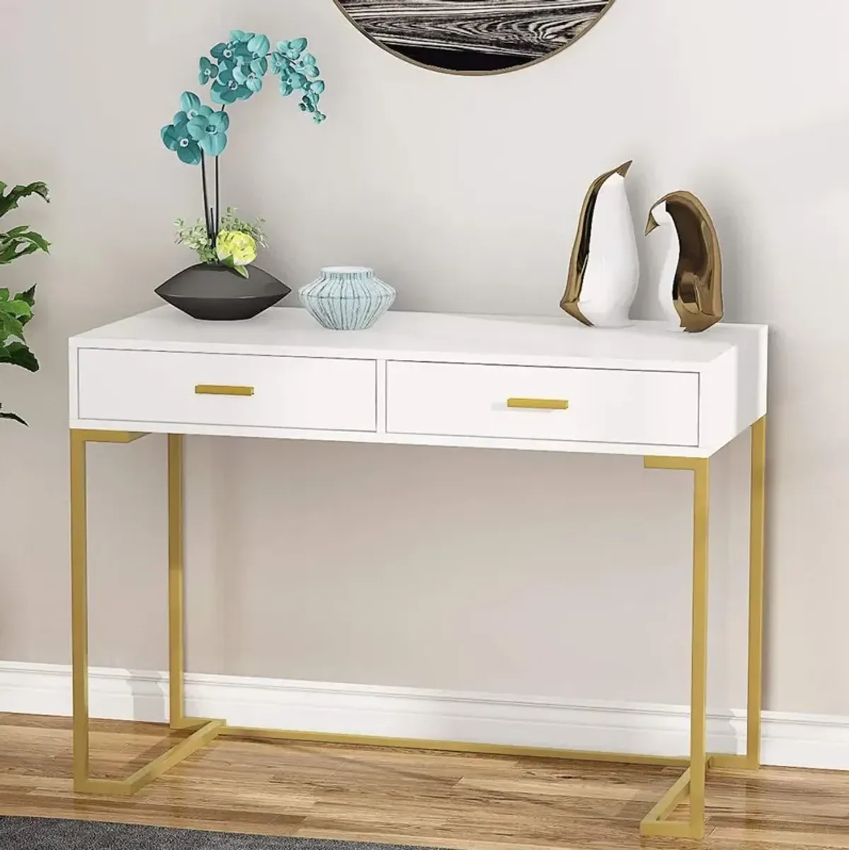 Small Computer Desk, Modern Simple 40 inch Home Office Desk Study Table Writing Desk, Makeup Vanity Desk with Drawers