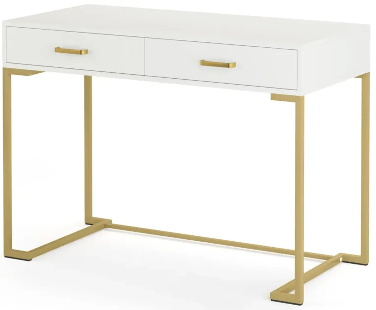 Small Computer Desk, Modern Simple 40 inch Home Office Desk Study Table Writing Desk, Makeup Vanity Desk with Drawers