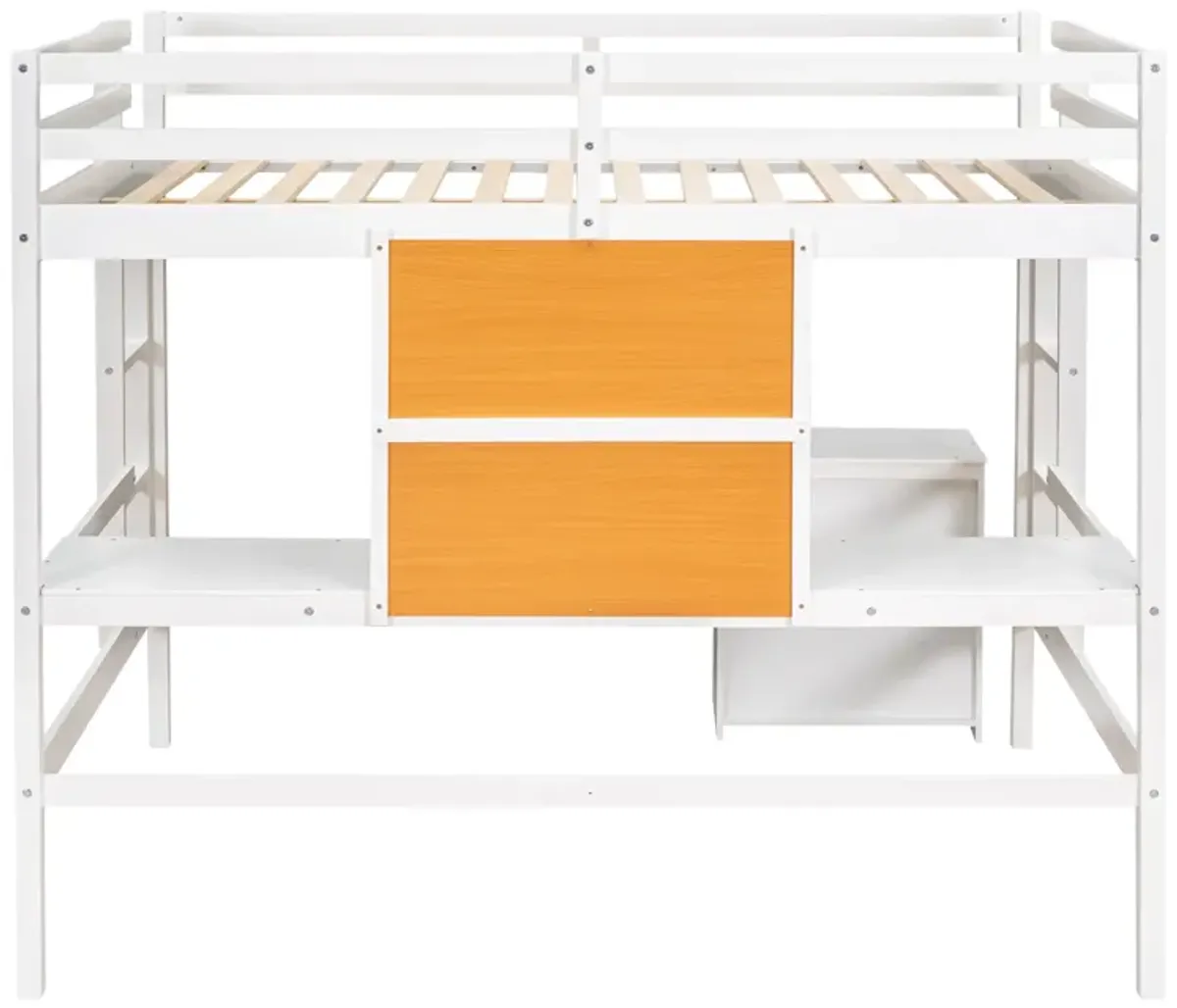 Whisen Full Size Wooden Loft Bed with Desk, 2 Drawers Cabinet and Writing Board