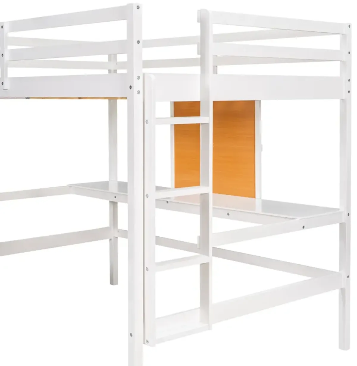 Whisen Full Size Wooden Loft Bed with Desk, 2 Drawers Cabinet and Writing Board