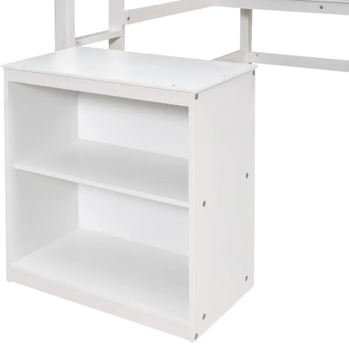 Whisen Full Size Wooden Loft Bed with Desk, 2 Drawers Cabinet and Writing Board